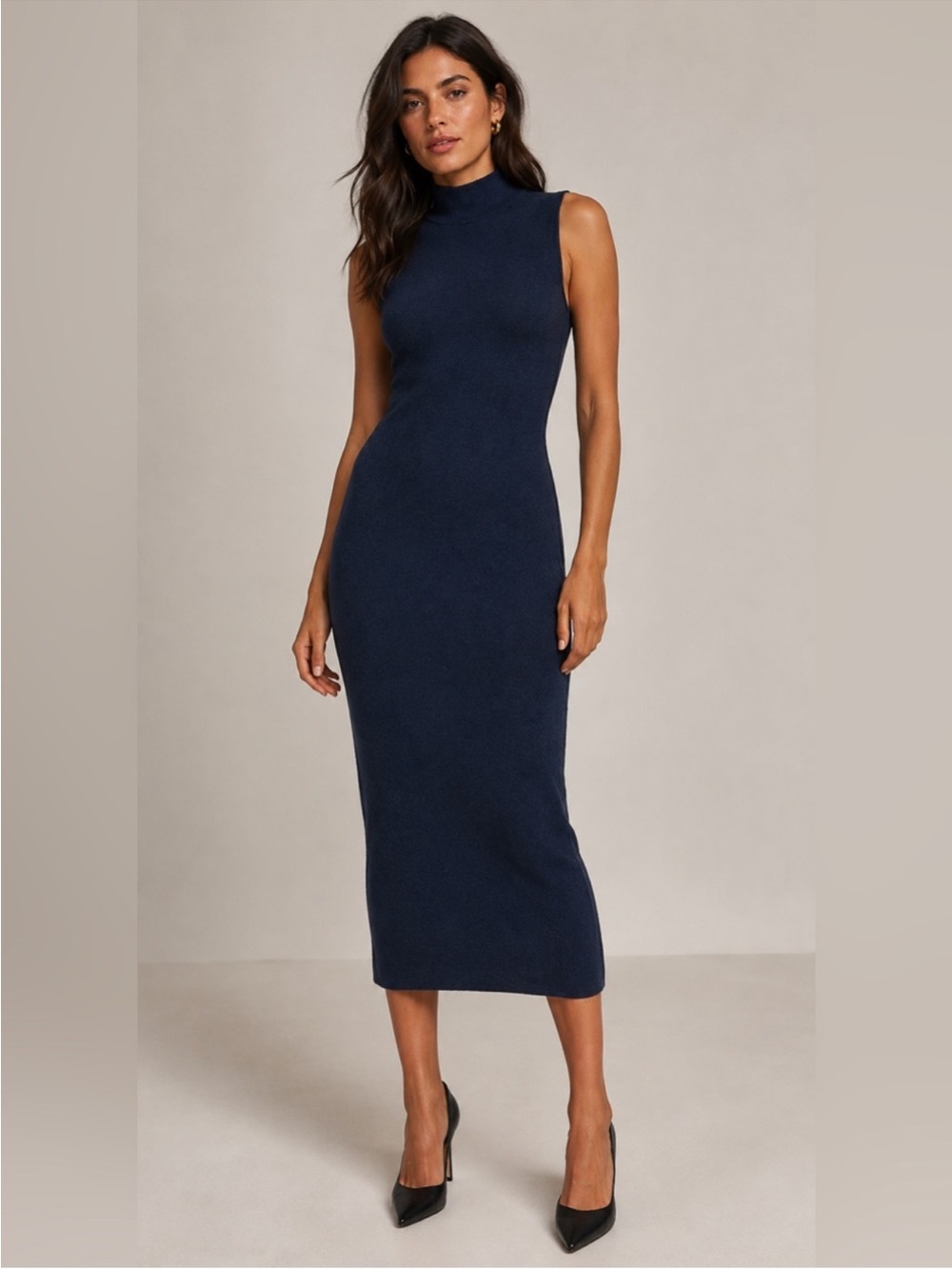 ZARA BRAND NEW Sleeveless Navy Midi Knit Dress - Classic Women's Dress